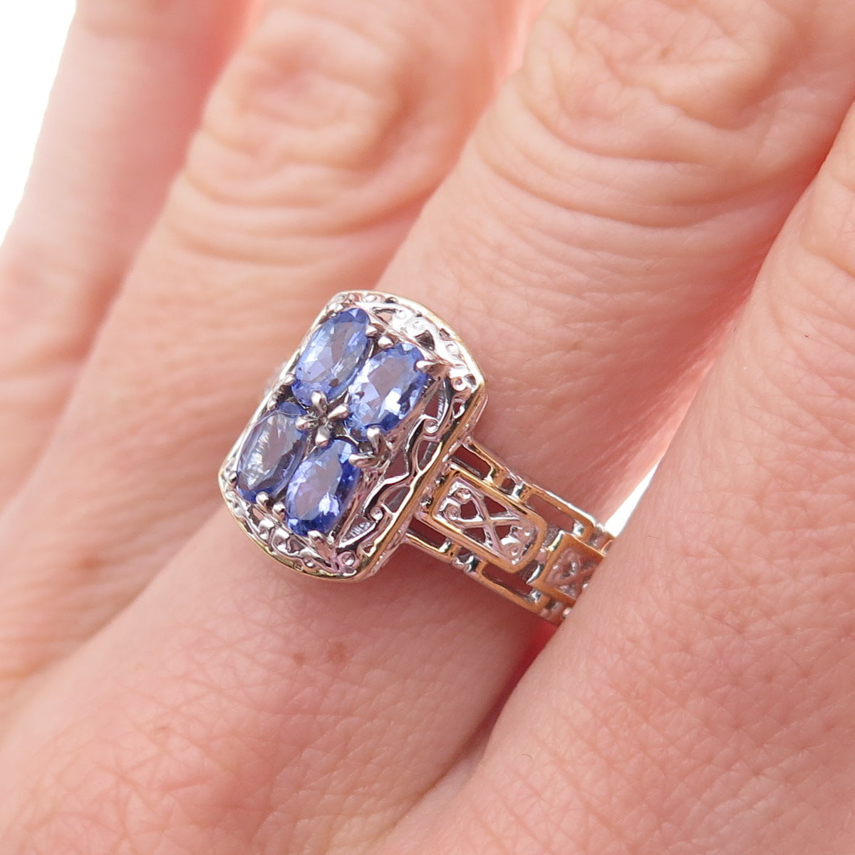 Michael Valitutti Gems En Vogue 925 Sterling 2-Tone Real Tanzanite Ring Size 8