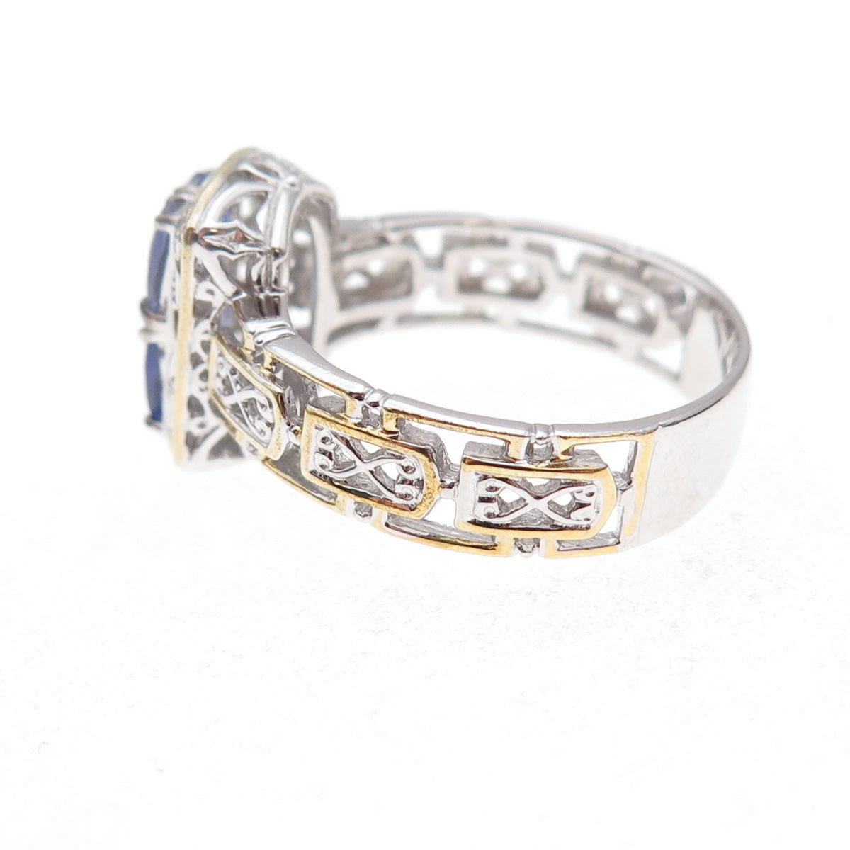Michael Valitutti Gems En Vogue 925 Sterling 2-Tone Real Tanzanite Ring Size 8