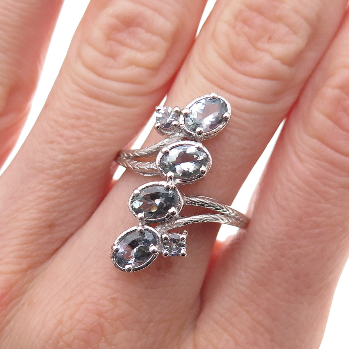 Chuck Clemency 925 Sterling Silver Real Iolite Bypass Ring Size 8.25