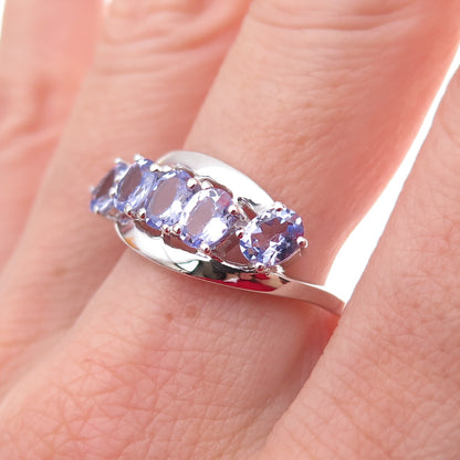 925 Sterling Silver Real Oval-Cut Tanzanite Ring Size 8.25
