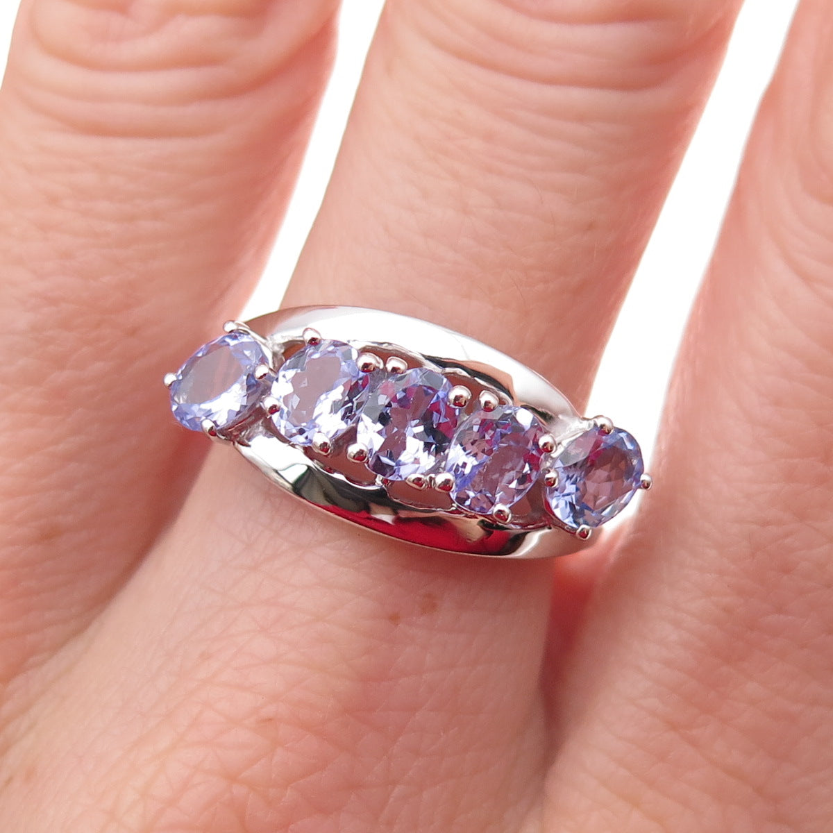 925 Sterling Silver Real Oval-Cut Tanzanite Ring Size 8.25