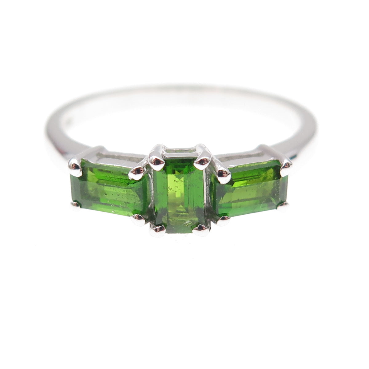 925 Sterling Silver Real Emerald-Cut Peridot Ring Size 8