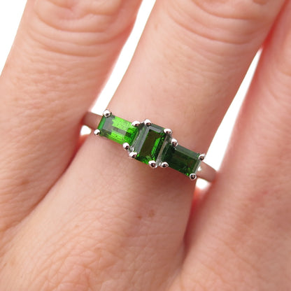 925 Sterling Silver Real Emerald-Cut Peridot Ring Size 8
