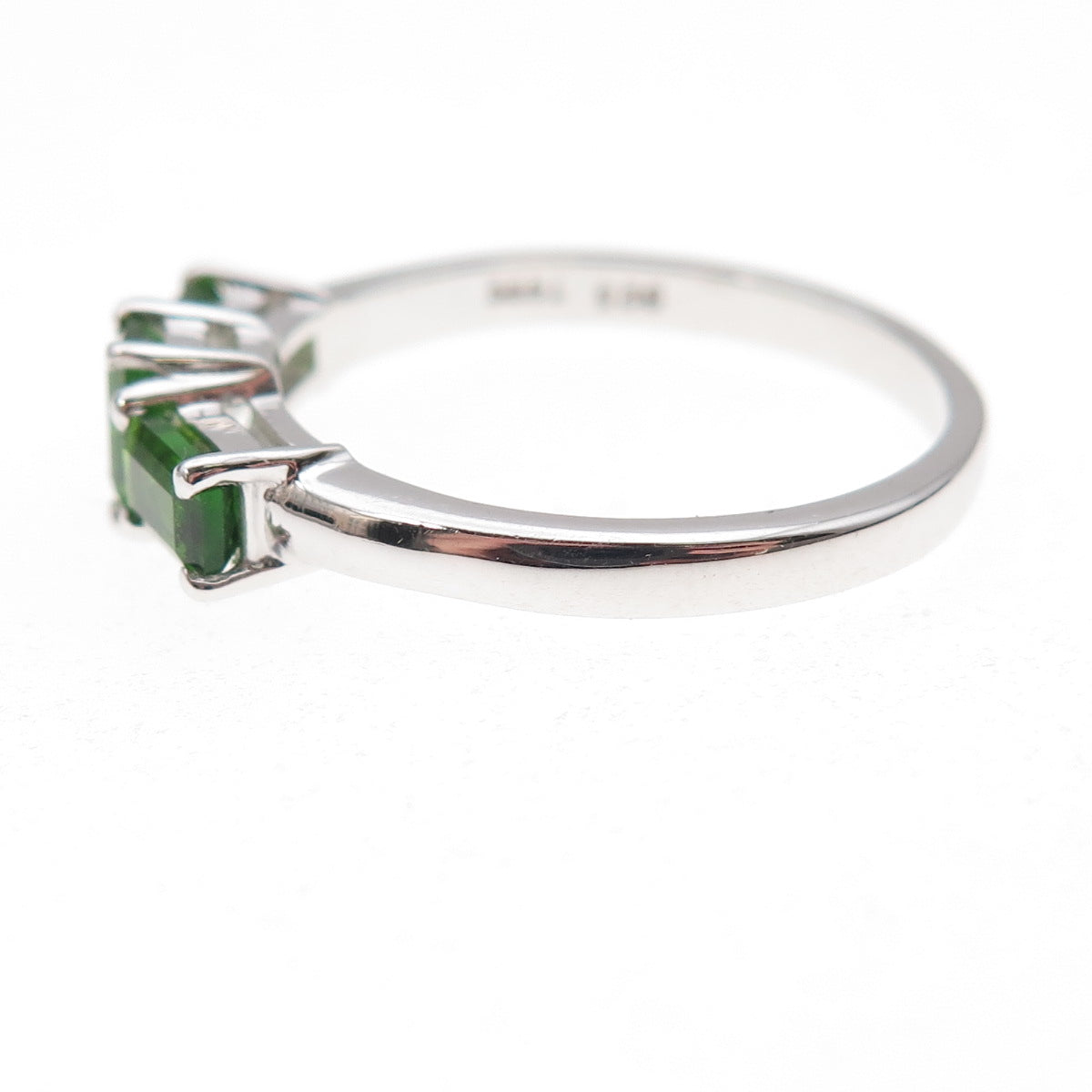 925 Sterling Silver Real Emerald-Cut Peridot Ring Size 8