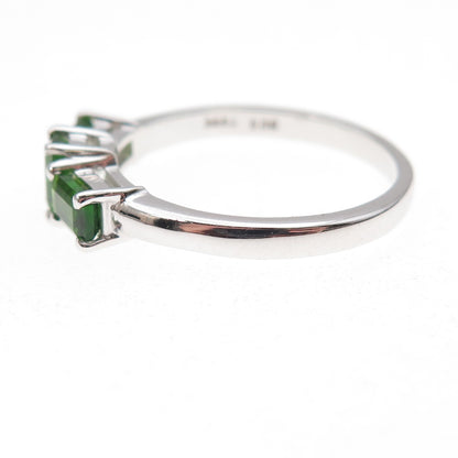 925 Sterling Silver Real Emerald-Cut Peridot Ring Size 8