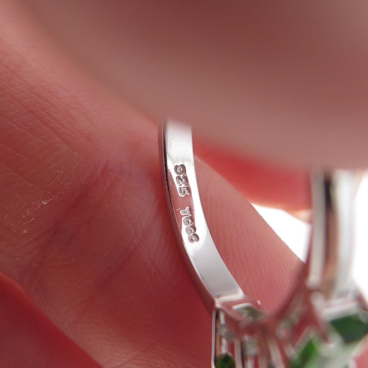 925 Sterling Silver Real Emerald-Cut Peridot Ring Size 8