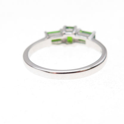 925 Sterling Silver Real Emerald-Cut Peridot Ring Size 8