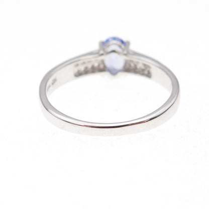 925 Sterling Silver Real Tanzanite & White Topaz Ring Size 8.25