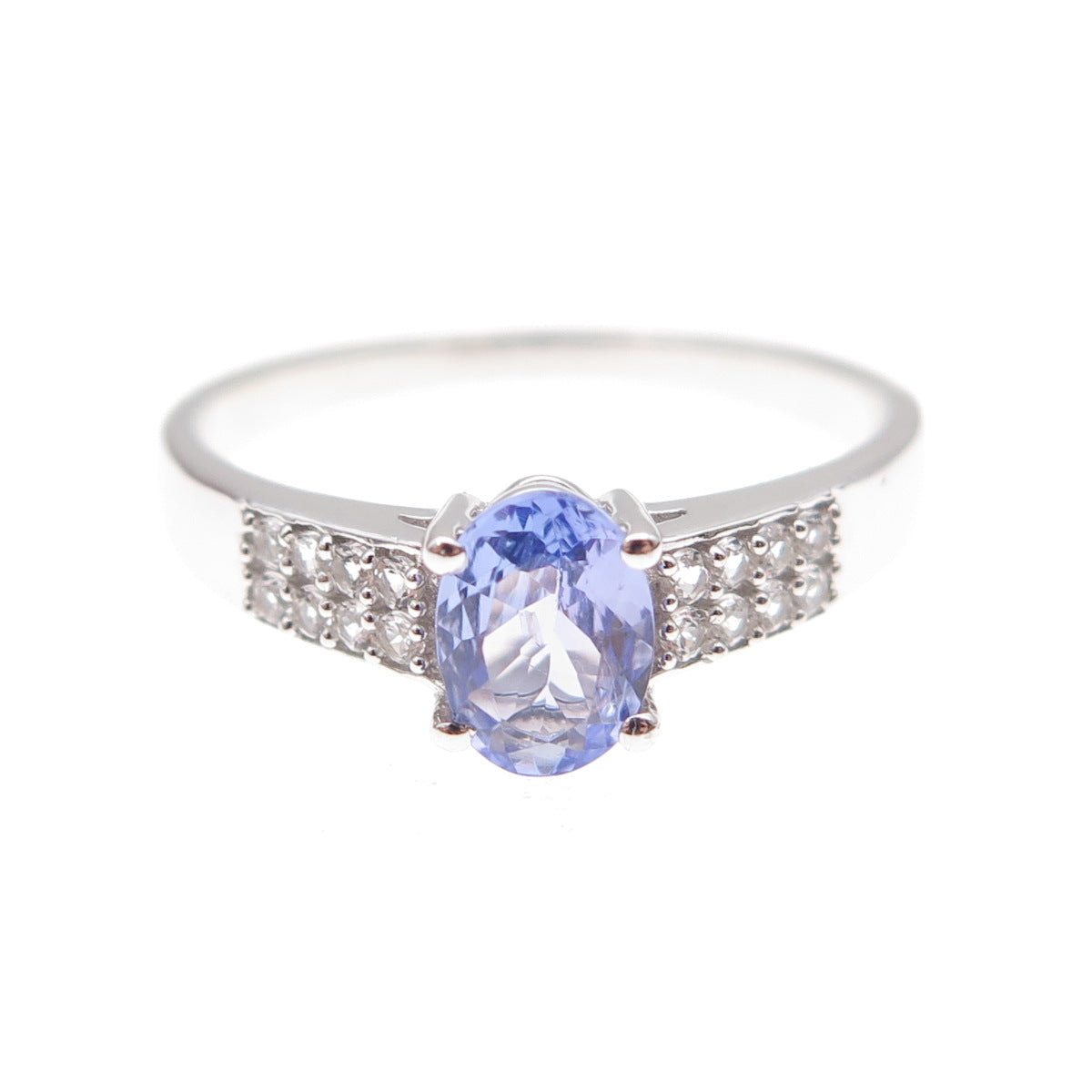 925 Sterling Silver Real Tanzanite & White Topaz Ring Size 8.25