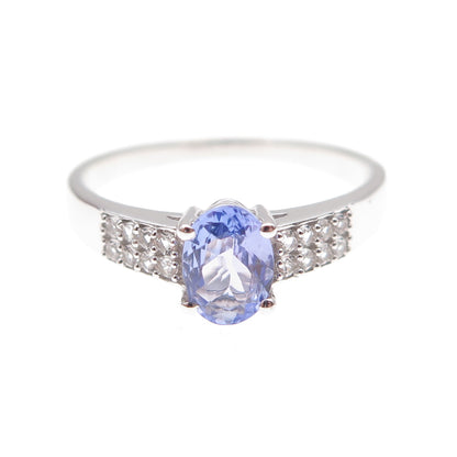 925 Sterling Silver Real Tanzanite & White Topaz Ring Size 8.25