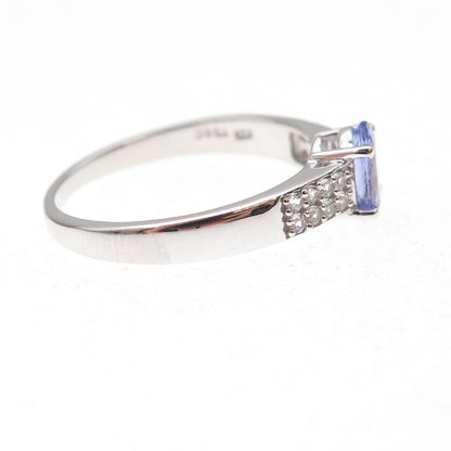 925 Sterling Silver Real Tanzanite & White Topaz Ring Size 8.25