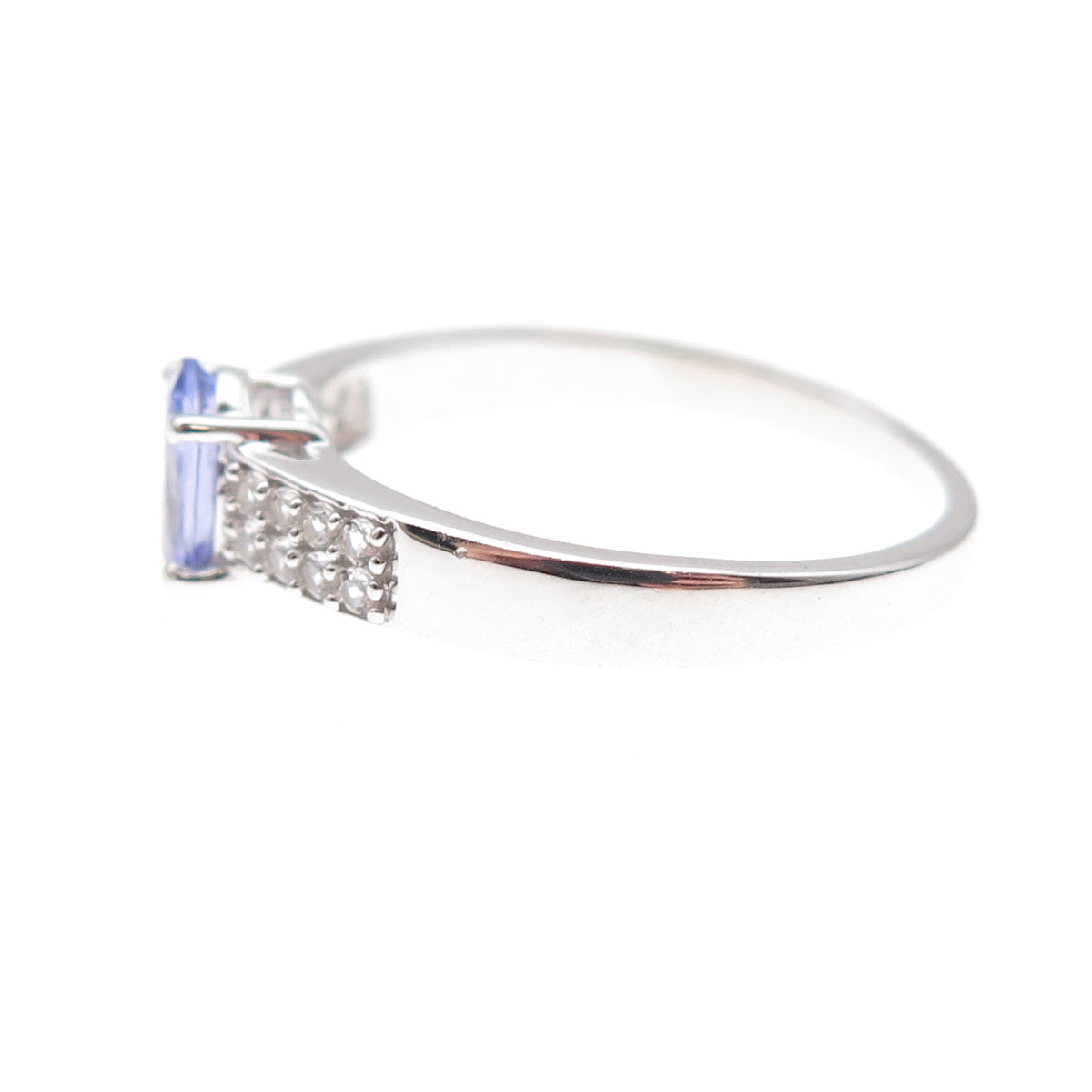 925 Sterling Silver Real Tanzanite & White Topaz Ring Size 8.25