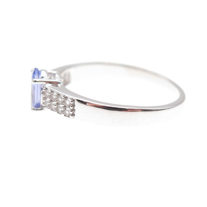 925 Sterling Silver Real Tanzanite & White Topaz Ring Size 8.25