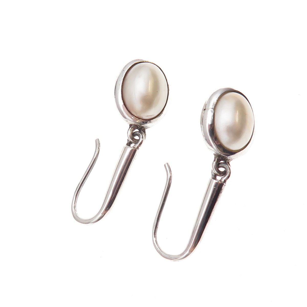 925 Sterling Silver Real Pearl Dangle Earrings