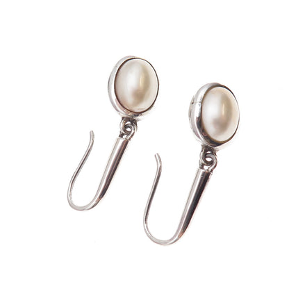 925 Sterling Silver Real Pearl Dangle Earrings