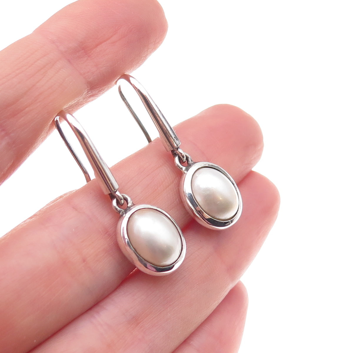 925 Sterling Silver Real Pearl Dangle Earrings