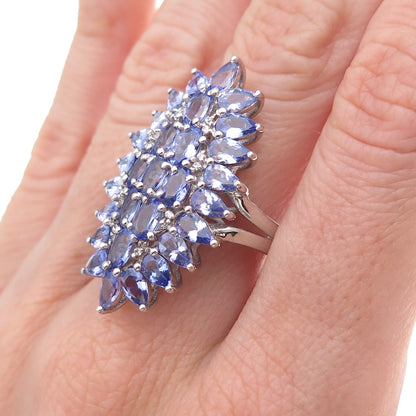 Chuck Clemency 925 Sterling Silver Real Tanzanite & White Topaz Ring Size 8