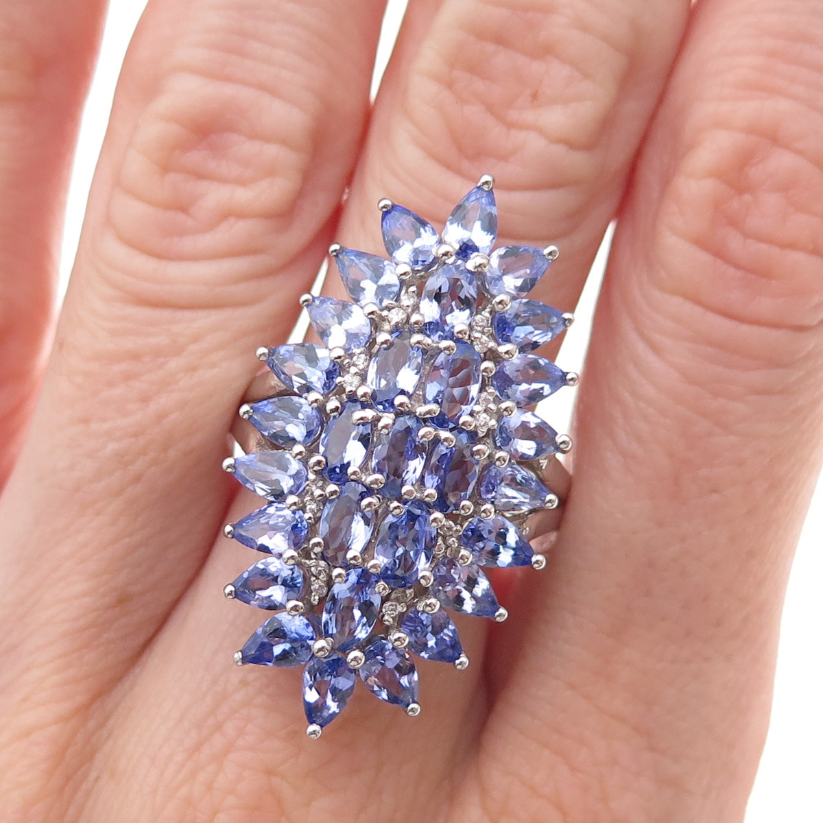 Chuck Clemency 925 Sterling Silver Real Tanzanite & White Topaz Ring Size 8