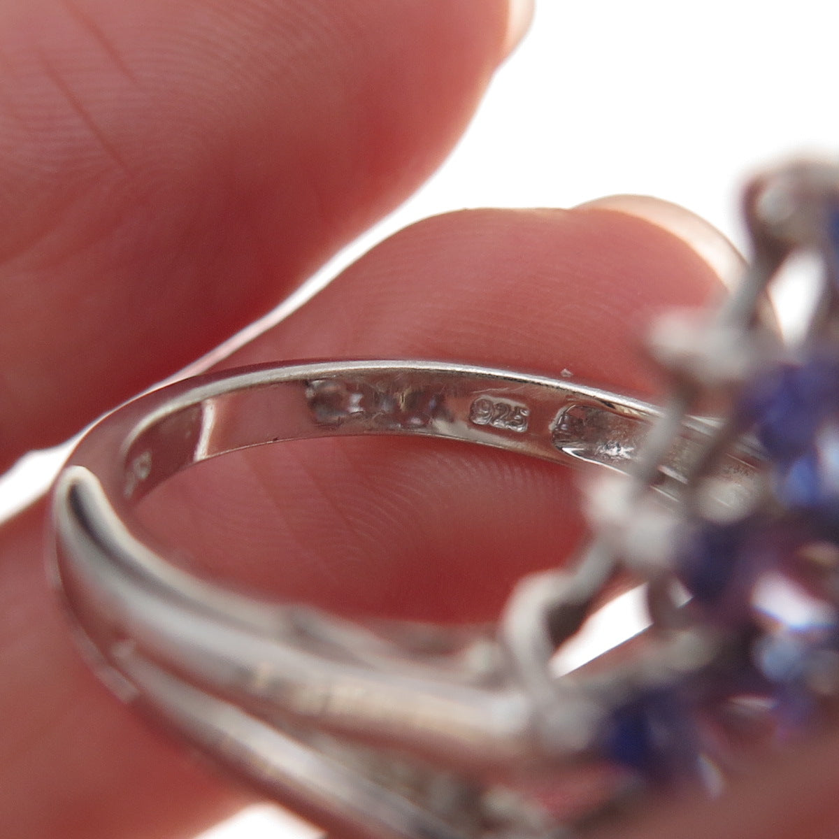 Chuck Clemency 925 Sterling Silver Real Tanzanite & White Topaz Ring Size 8