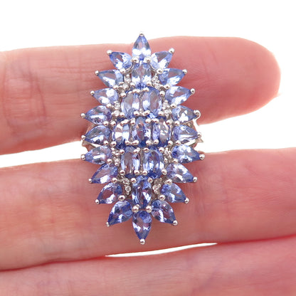 Chuck Clemency 925 Sterling Silver Real Tanzanite & White Topaz Ring Size 8