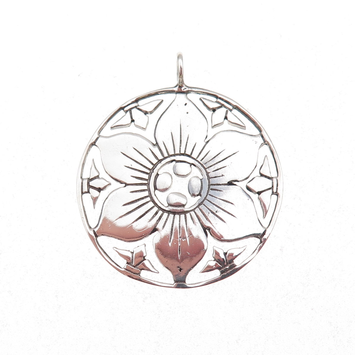 Osiris 925 Sterling Silver Vintage Floral Oxidized Charm Pendant