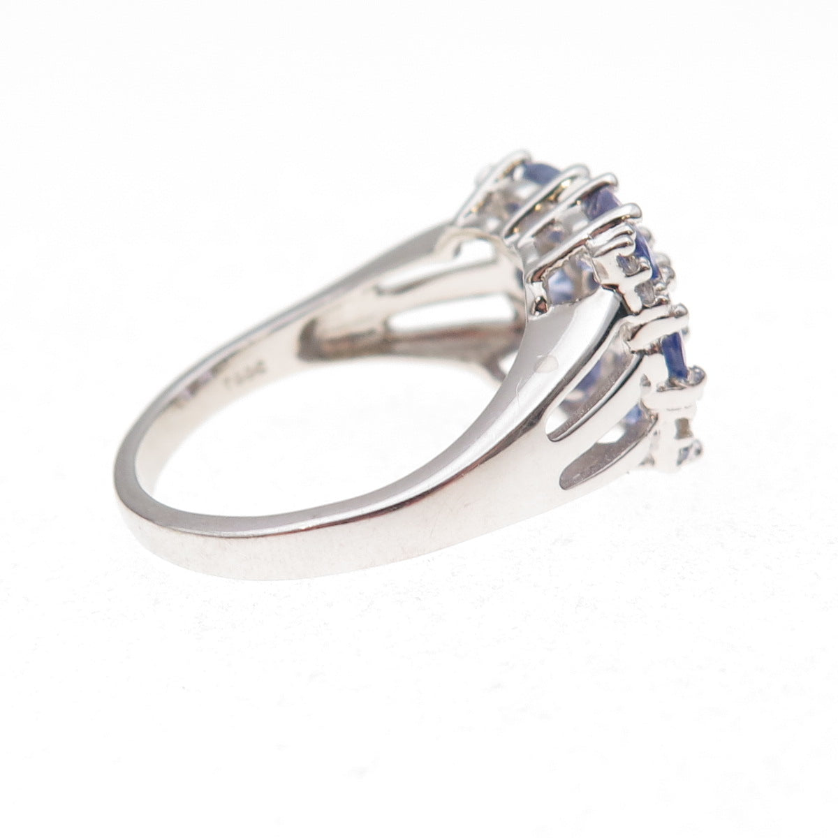 925 Sterling Silver Real Tanzanite & White Topaz Cluster Ring Size 8