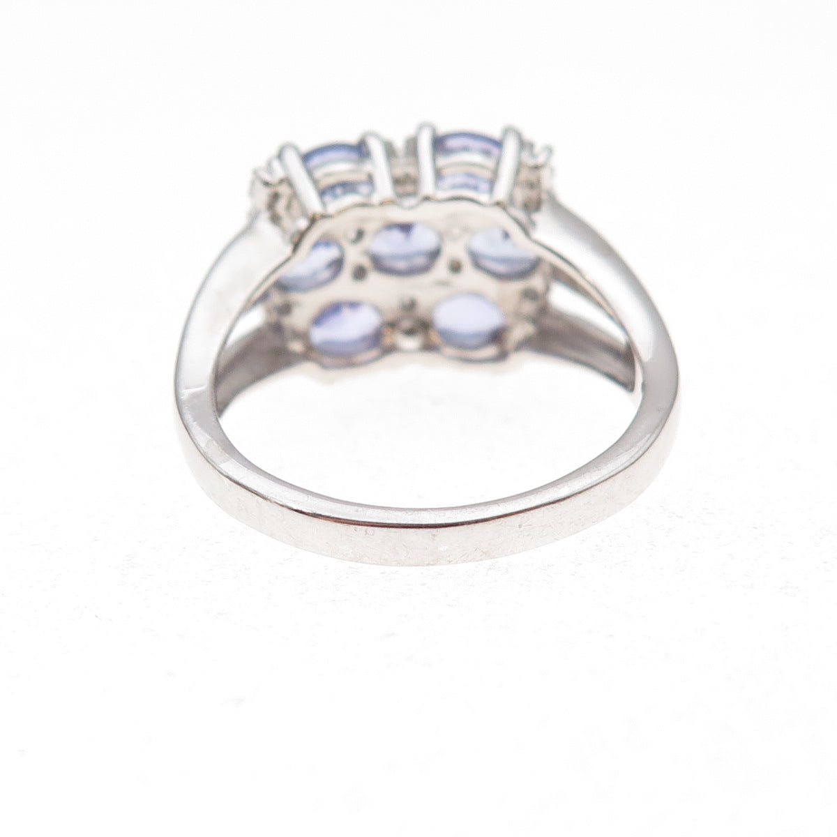 925 Sterling Silver Real Tanzanite & White Topaz Cluster Ring Size 8