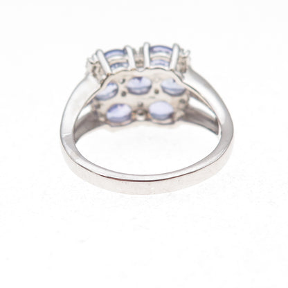 925 Sterling Silver Real Tanzanite & White Topaz Cluster Ring Size 8