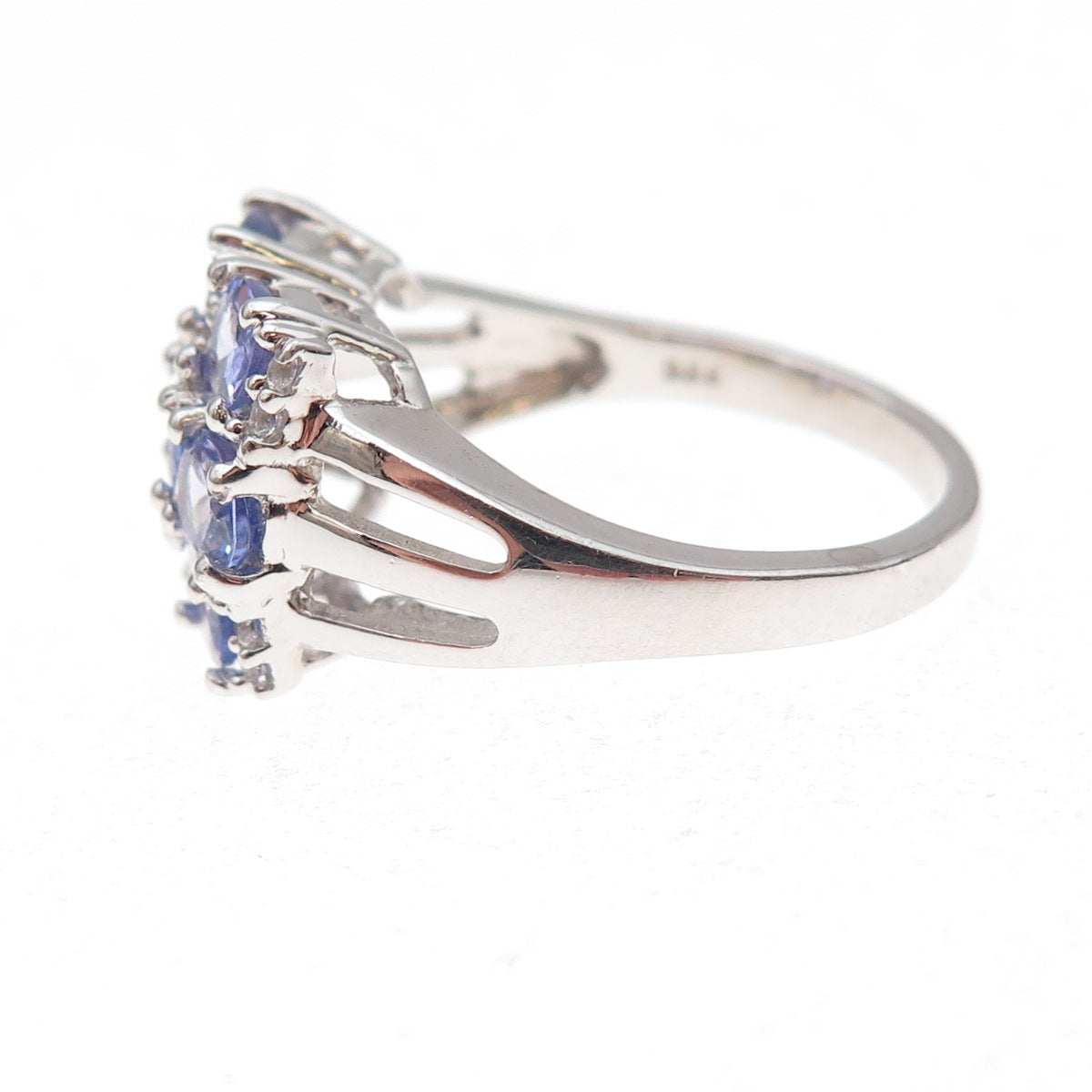 925 Sterling Silver Real Tanzanite & White Topaz Cluster Ring Size 8