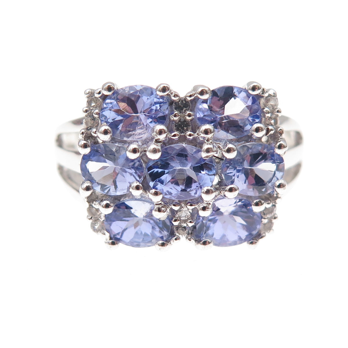 925 Sterling Silver Real Tanzanite & White Topaz Cluster Ring Size 8