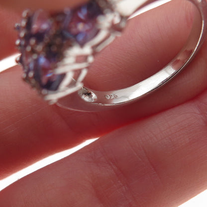 925 Sterling Silver Real Tanzanite & White Topaz Cluster Ring Size 8