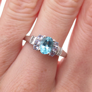 Chuck Clemency 925 Sterling Real Diamond Blue Tourmaline & Tanzanite Ring Size 8