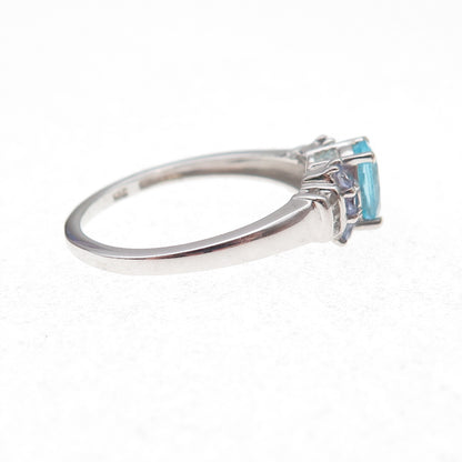 Chuck Clemency 925 Sterling Real Diamond Blue Tourmaline & Tanzanite Ring Size 8