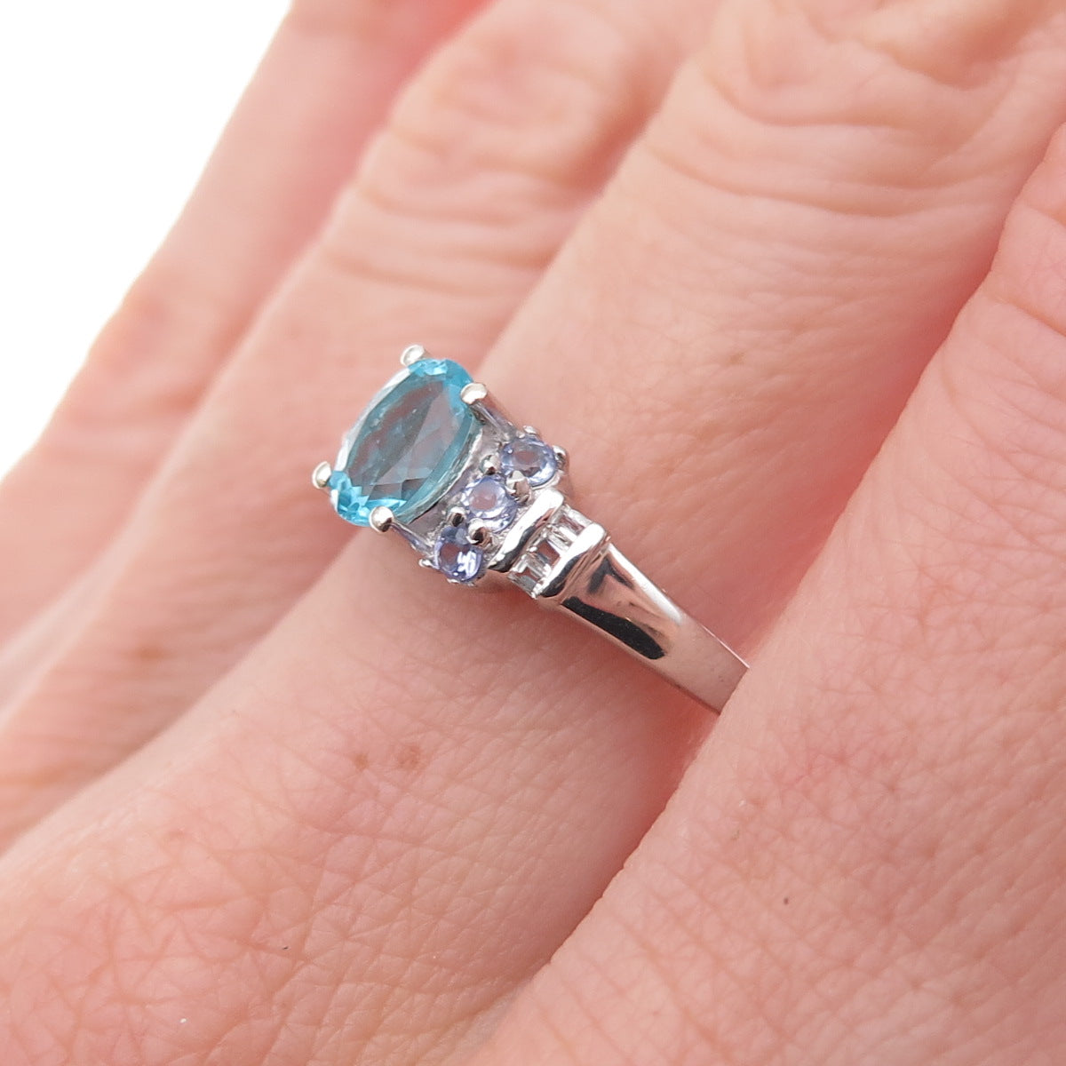 Chuck Clemency 925 Sterling Real Diamond Blue Tourmaline & Tanzanite Ring Size 8