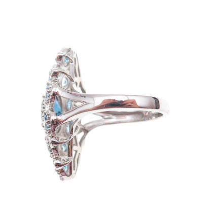 Chuck Clemency 925 Sterling Silver Real Swiss Blue & White Topaz Ring Size 9