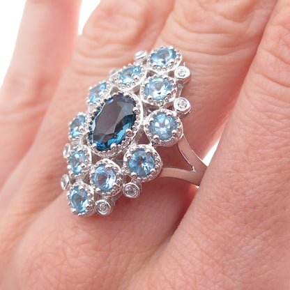 Chuck Clemency 925 Sterling Silver Real Swiss Blue & White Topaz Ring Size 9
