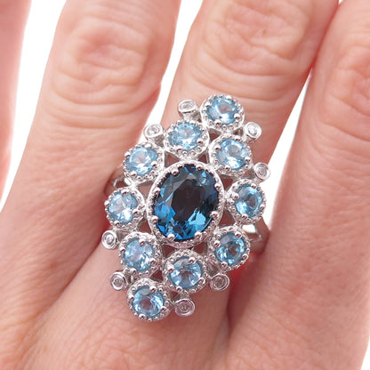 Chuck Clemency 925 Sterling Silver Real Swiss Blue & White Topaz Ring Size 9