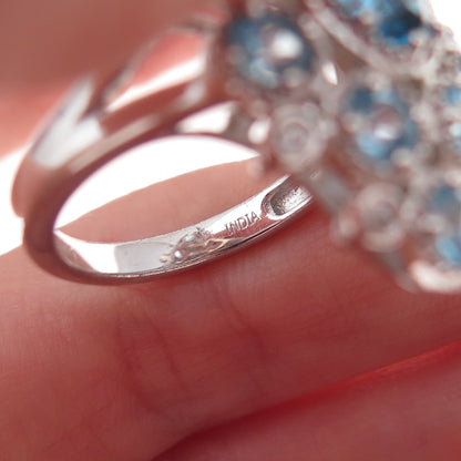 Chuck Clemency 925 Sterling Silver Real Swiss Blue & White Topaz Ring Size 9
