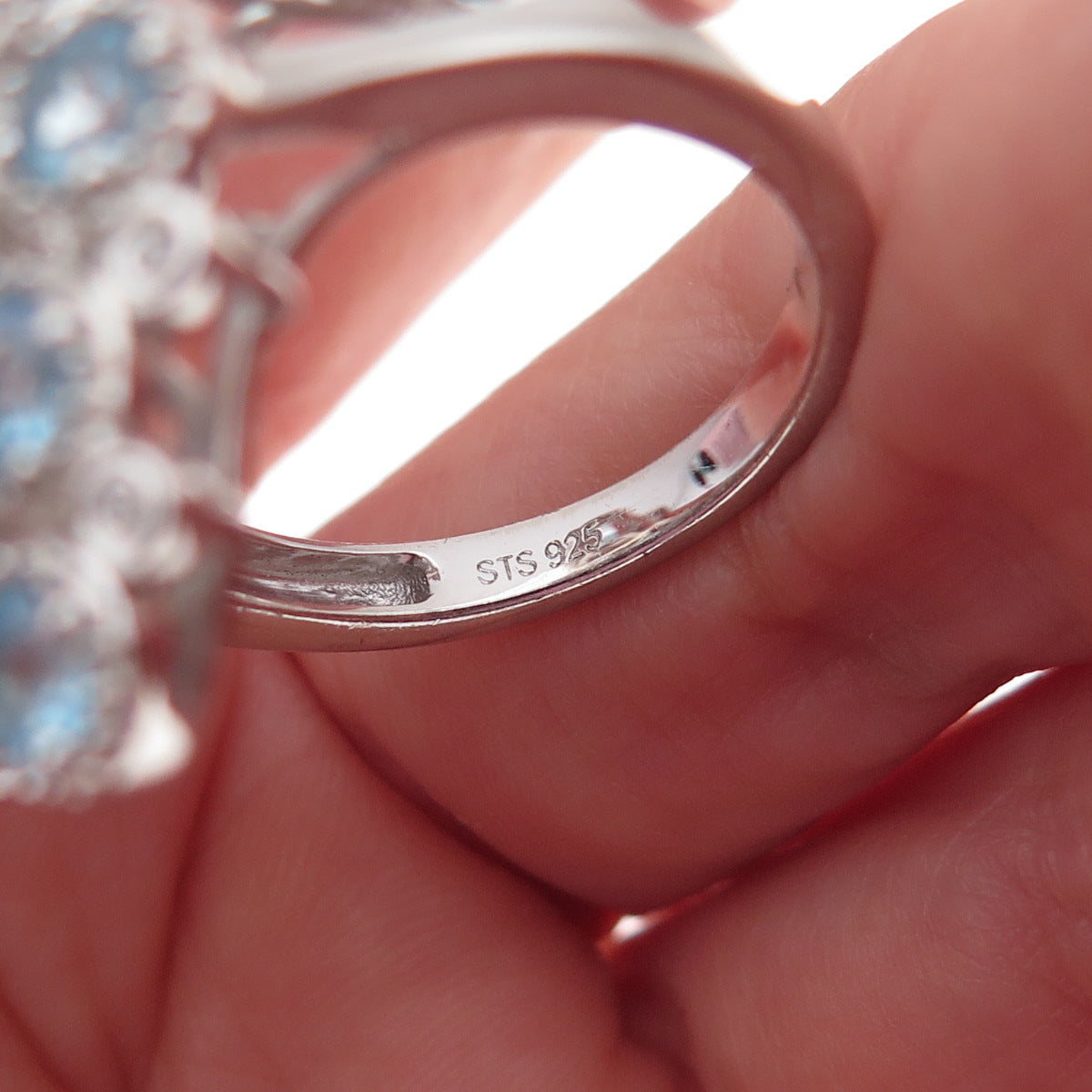 Chuck Clemency 925 Sterling Silver Real Swiss Blue & White Topaz Ring Size 9