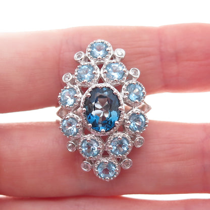 Chuck Clemency 925 Sterling Silver Real Swiss Blue & White Topaz Ring Size 9