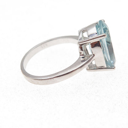 925 Sterling Silver Real Oval-Cut Aquamarine Ring Size 7