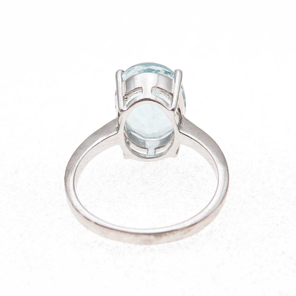 925 Sterling Silver Real Oval-Cut Aquamarine Ring Size 7