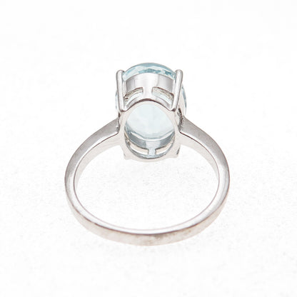 925 Sterling Silver Real Oval-Cut Aquamarine Ring Size 7