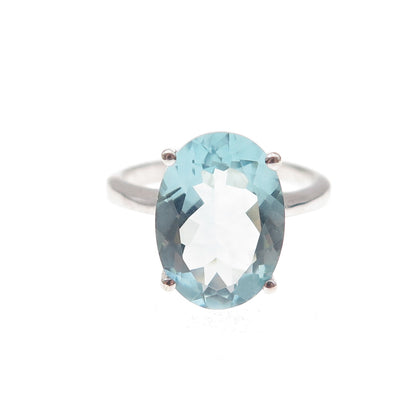925 Sterling Silver Real Oval-Cut Aquamarine Ring Size 7