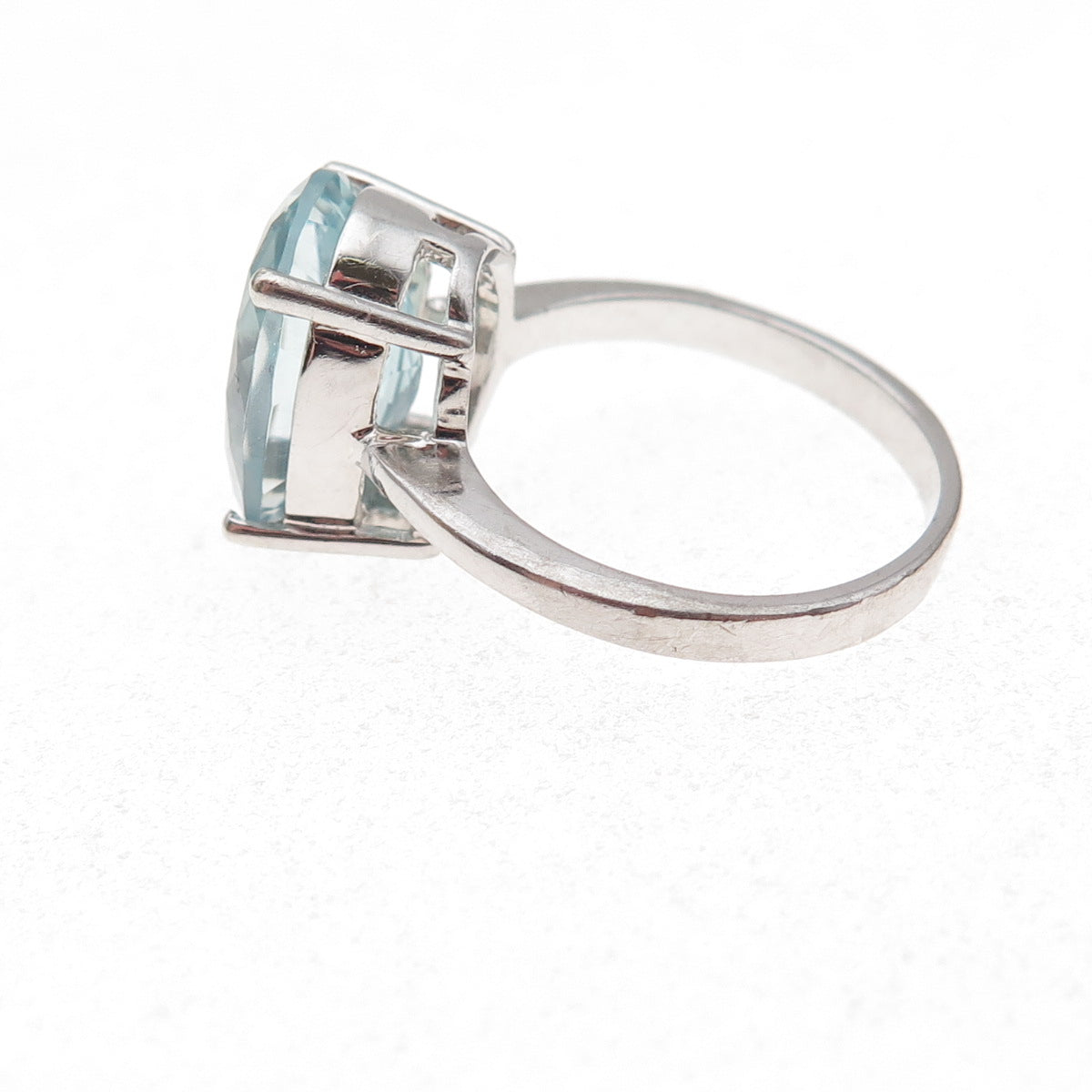 925 Sterling Silver Real Oval-Cut Aquamarine Ring Size 7