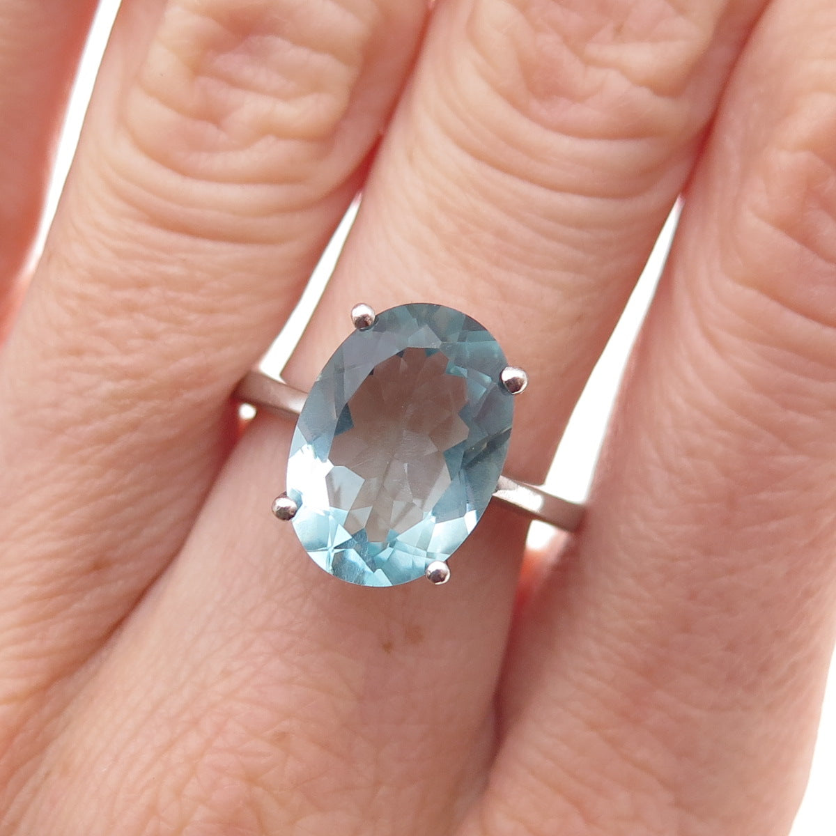 925 Sterling Silver Real Oval-Cut Aquamarine Ring Size 7