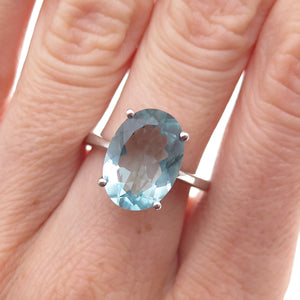 925 Sterling Silver Real Oval-Cut Aquamarine Ring Size 7