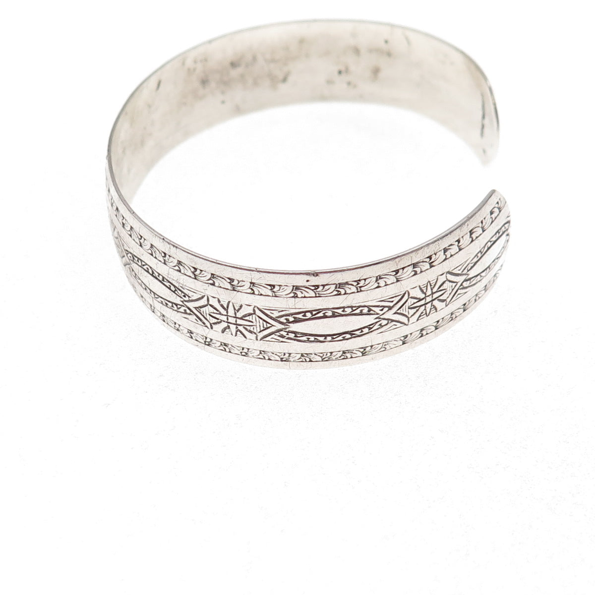 925 Sterling Silver Antique Art Deco Etched Adjustable Cuff Bracelet 6"