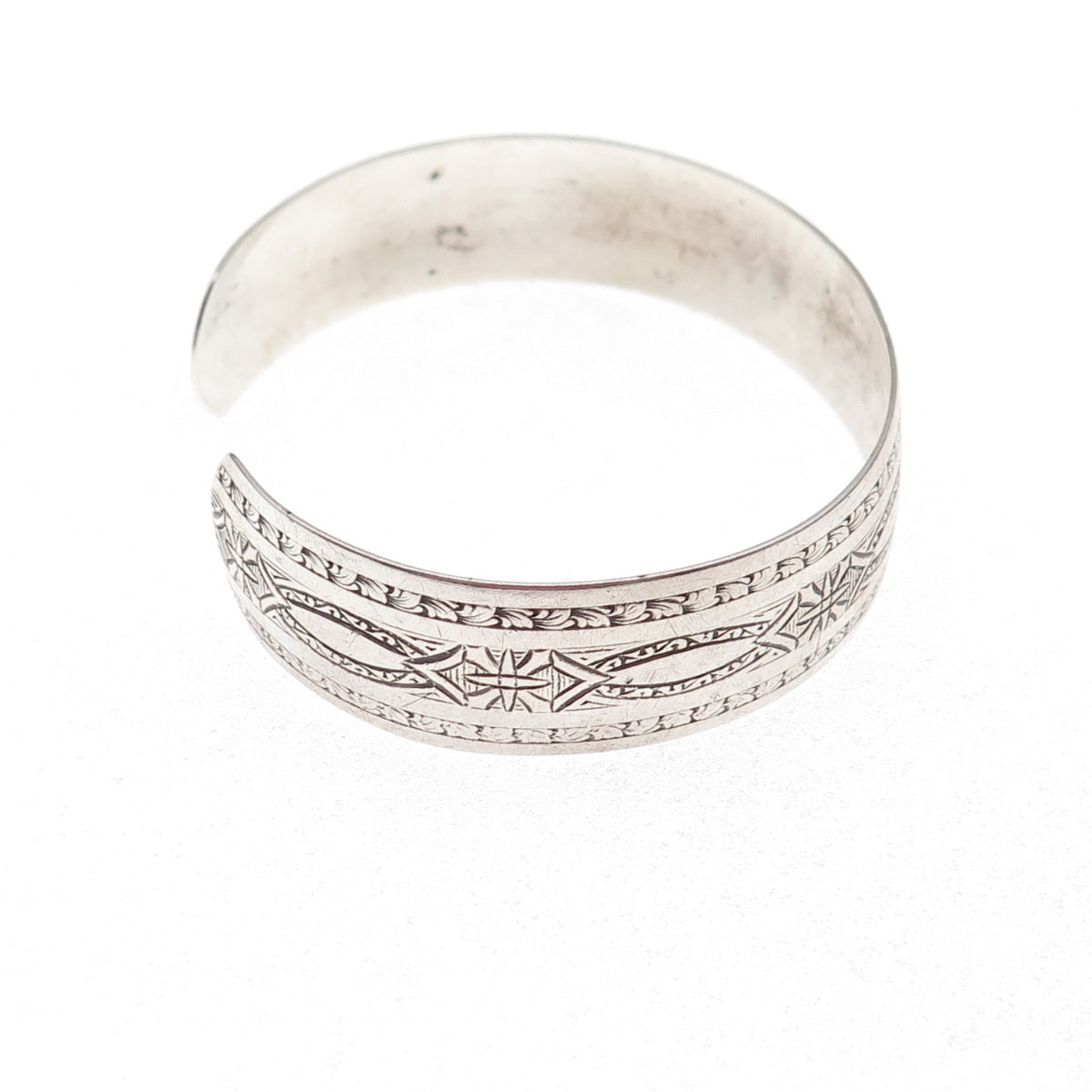 925 Sterling Silver Antique Art Deco Etched Adjustable Cuff Bracelet 6"