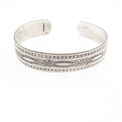 925 Sterling Silver Antique Art Deco Etched Adjustable Cuff Bracelet 6"